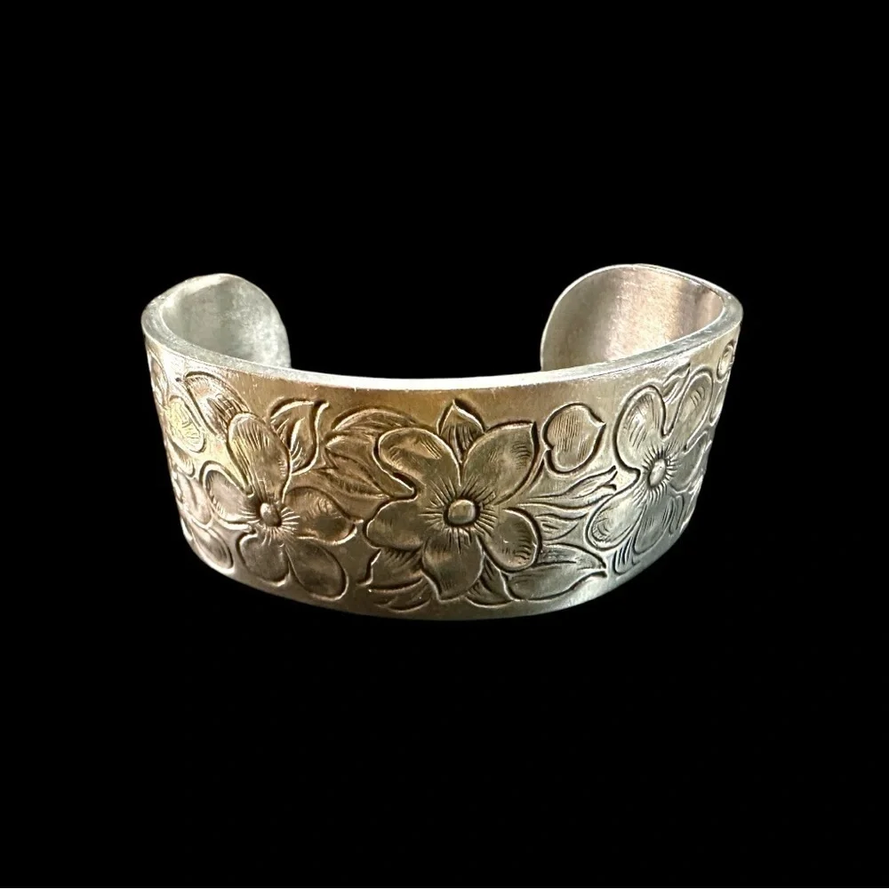 SALISBURY PEWTER, FLOWER OF THE MONTH, CUFF BRACELET. MONTH OF FEBRUARY.